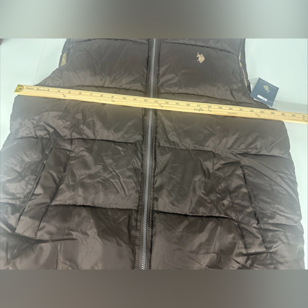 NWT US Polo Assn Mens Sz XL Sleeveless Full Zip Up Quilted Puffer Vest Brown - Picture 4 of 9